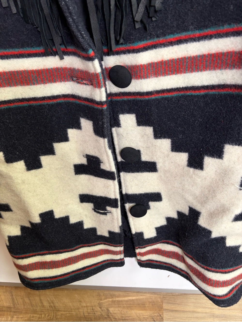 Vintage Branded Santa Fe Wool Southwestern Blanket Duster Coat Black Suede M - Picture 5 of 9